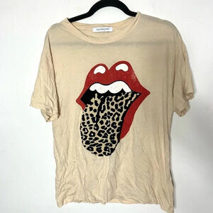 Daydreamer LA Rolling Stones Leopard Tee Flocked Velvet Small‎